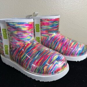 UGG Classic Clear Mini Pixelate Waterproof Shearling Rainbow Boots Women's 5